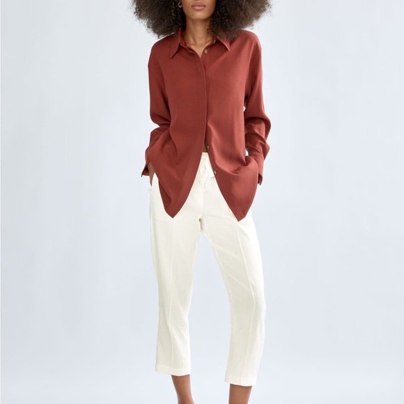 Babaton Pants - Aritzia Babaton Day Linen Pant Crop Stony White Trouser Sz. M